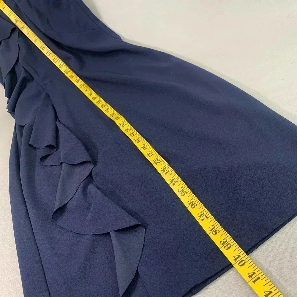 Lauren Ralph Lauren Halter Beaded Cocktail Pencil Dress Women Size 8 Blue Ruffle - Picture 12 of 15